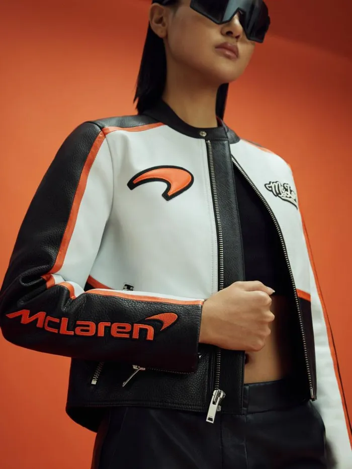 REISS Blazers and Jackets Women McLaren F1 Colourblock Leather Biker Jacket Blackpapaya