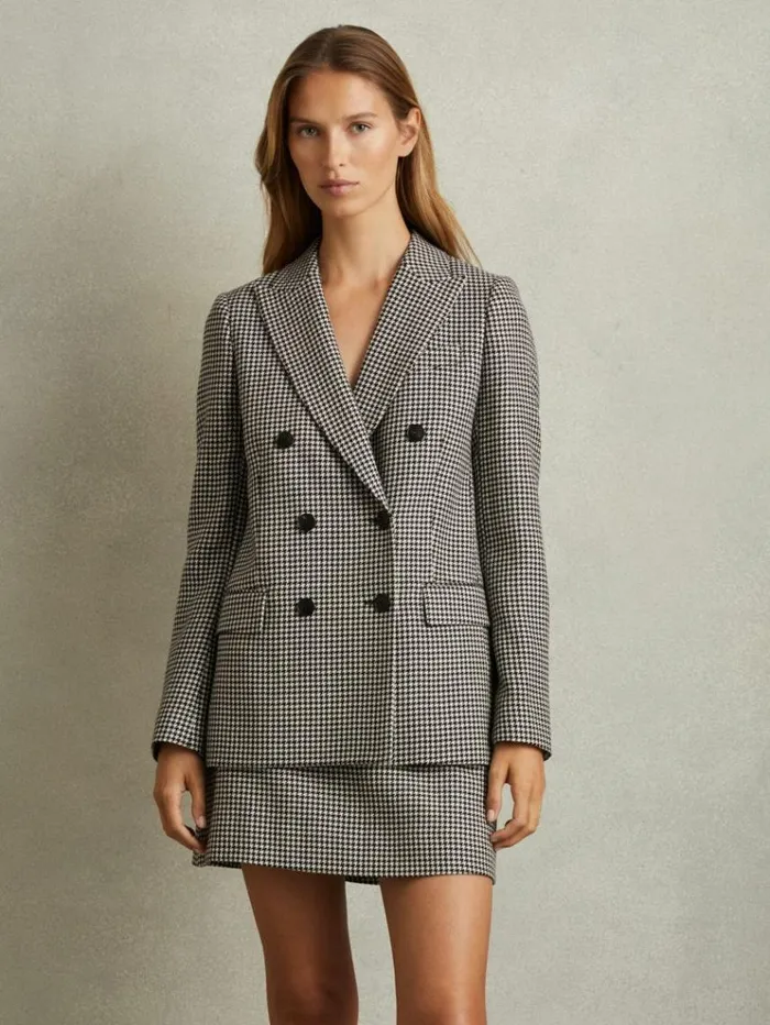 REISS Blazers and Jackets Women Wool Dogtooth Double Breasted Blazer Blackwhite REISS Blazers and Jackets Women Wool Dogtooth Double Breasted Blazer Blackwhite