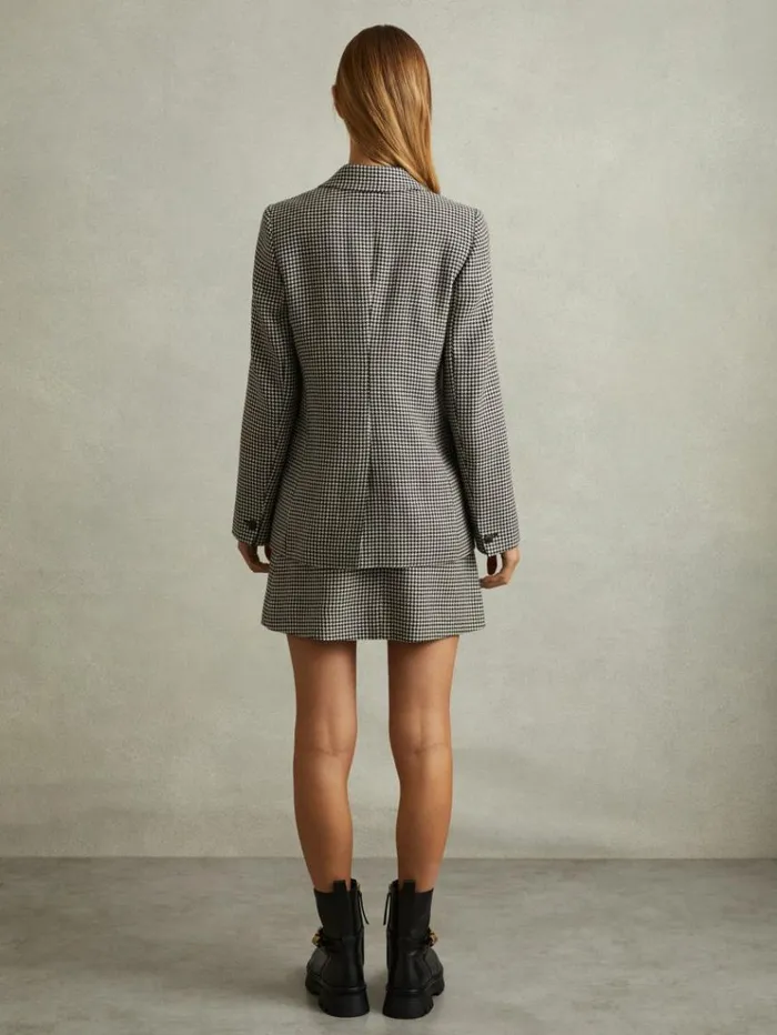 REISS Blazers and Jackets Women Wool Dogtooth Double Breasted Blazer Blackwhite