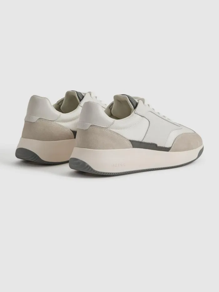 REISS Casual Shoes Men Leather Suede Running Trainers Off White