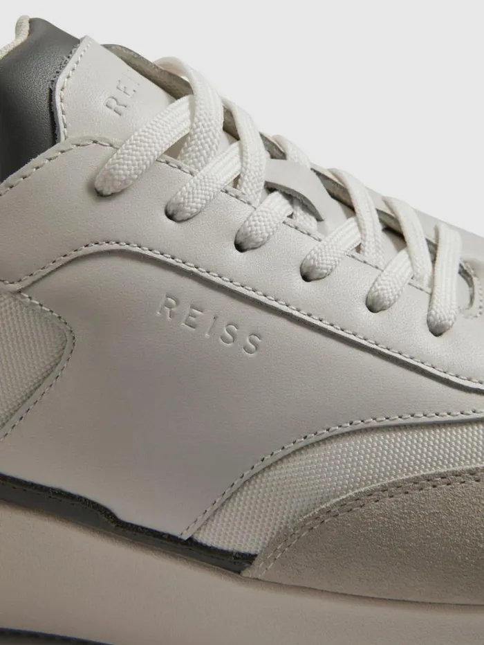 REISS Casual Shoes Men Leather Suede Running Trainers Off White