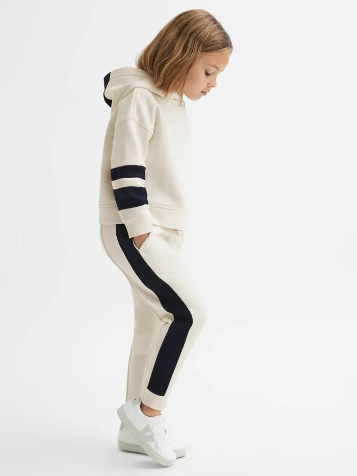 REISS CoOrds Children Cotton Blend Colourblock Hoodie And Joggers Set Ecru