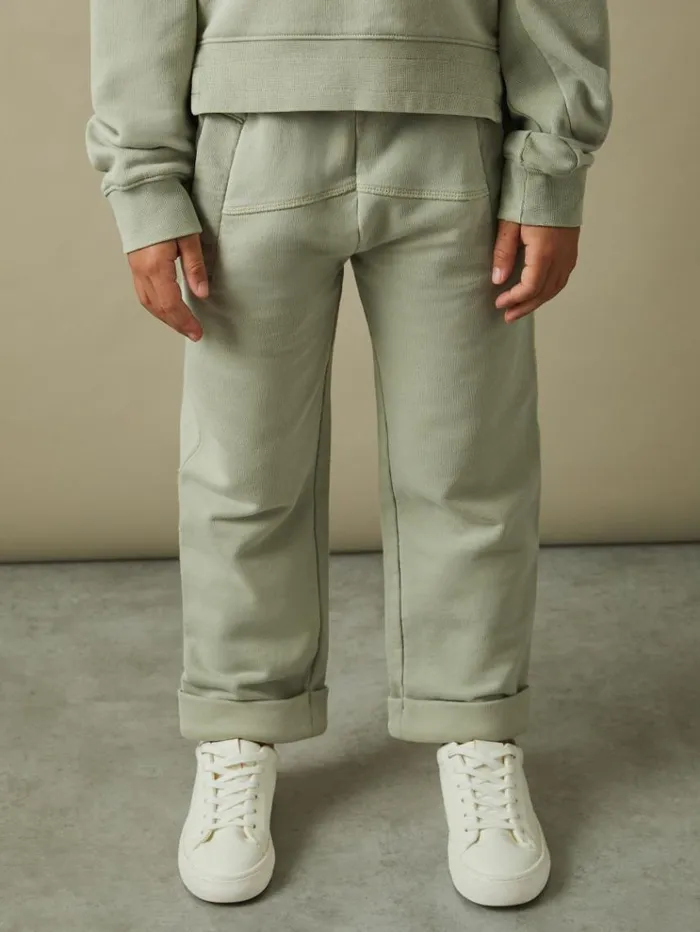 REISS CoOrds Children Garment Dyed Cotton Joggers Sage