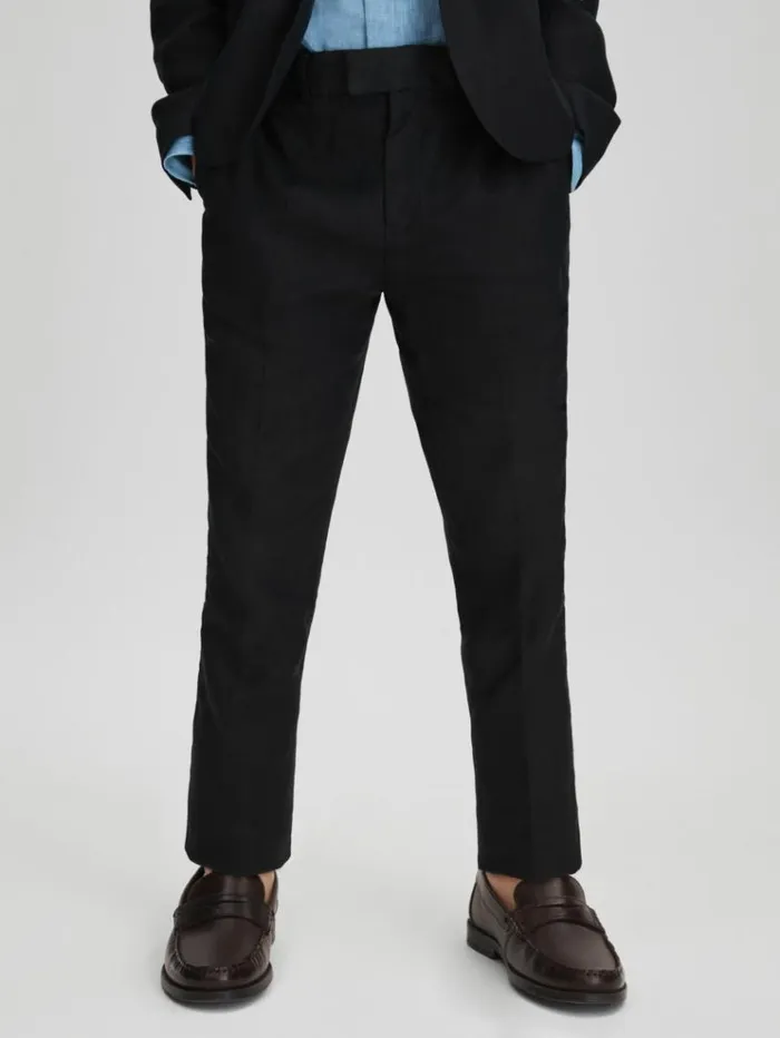 REISS CoOrds Children Slim Fit Linen Adjustable Trousers Navy