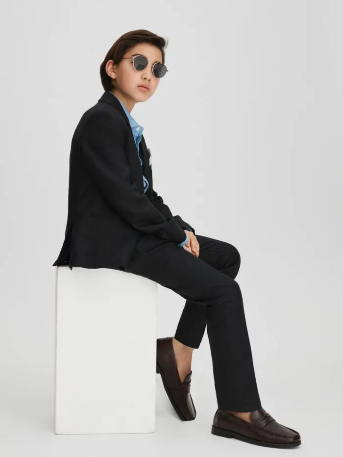 REISS CoOrds Children Slim Fit Linen Adjustable Trousers Navy