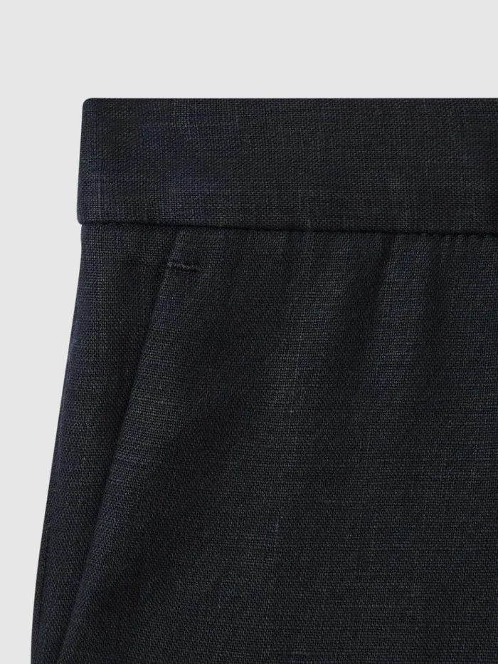 REISS CoOrds Children Slim Fit Linen Adjustable Trousers Navy