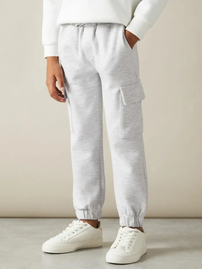 REISS CoOrds Children Textured Cotton Blend Drawstring Joggers Grey Melange