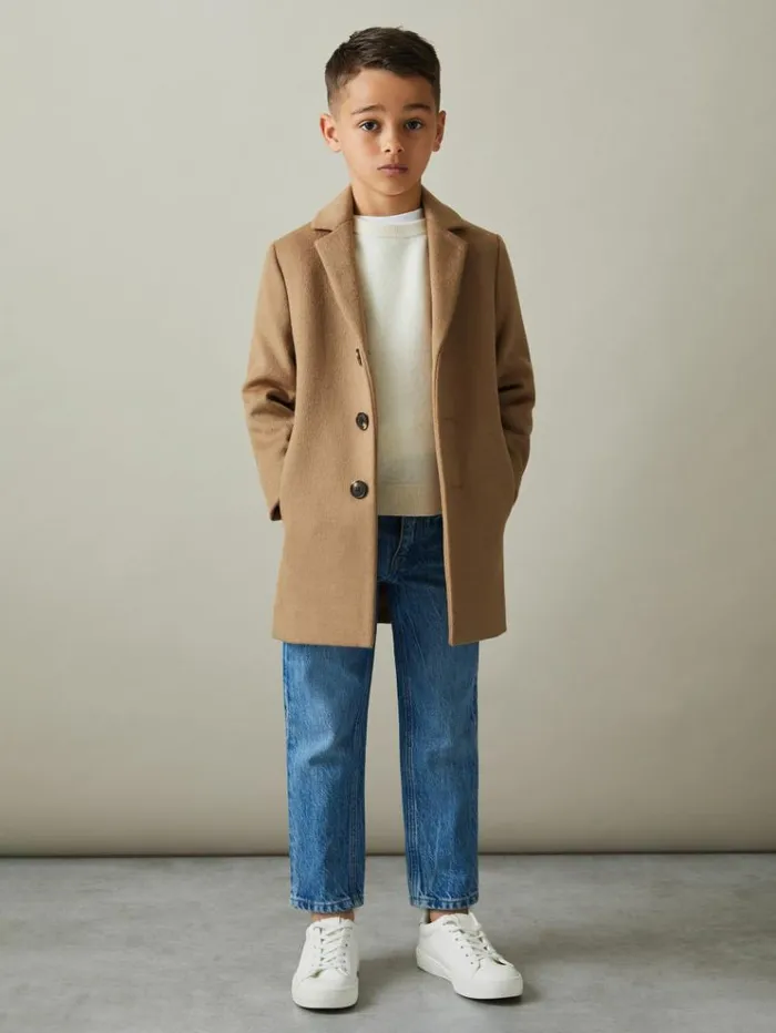 REISS Coats and Jackets Children Single Breasted Overcoat Camel