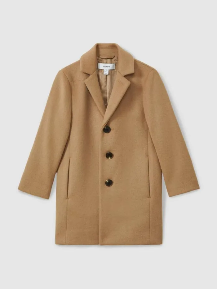 REISS Coats and Jackets Children Single Breasted Overcoat Camel