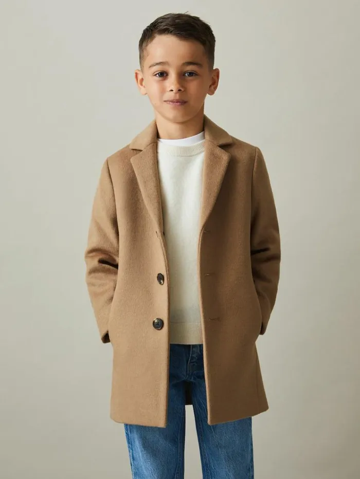 REISS Coats and Jackets Children Single Breasted Overcoat Camel