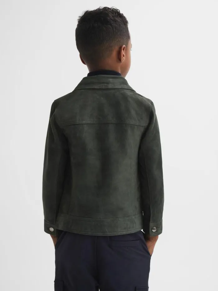 REISS Coats and Jackets Children Suede Zip Through Jacket Forest Green