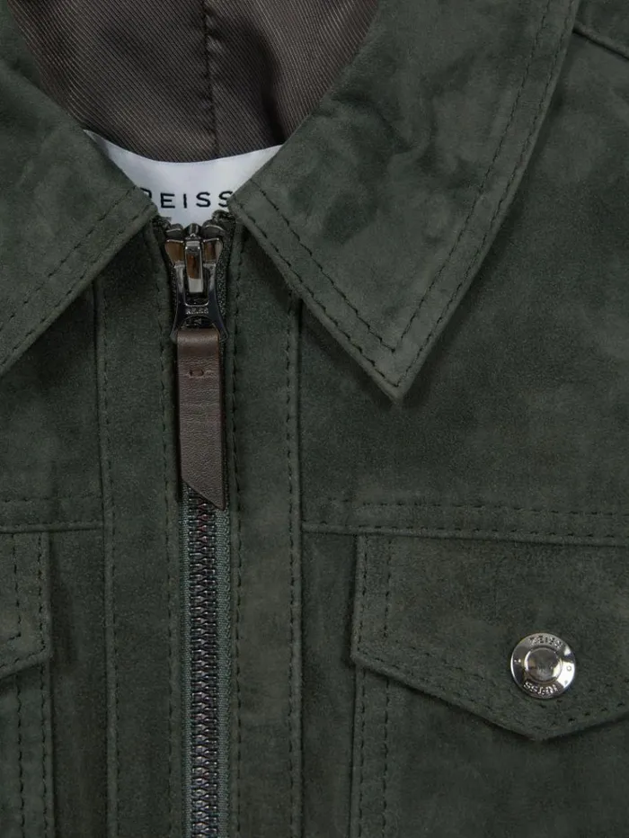 REISS Coats and Jackets Children Suede Zip Through Jacket Forest Green