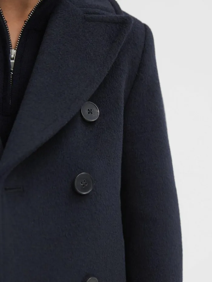 REISS Coats and Jackets Children Wool Blend Double Breasted Peacoat Navy
