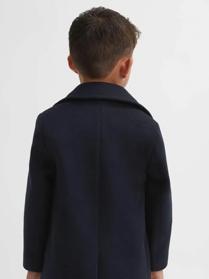 REISS Coats and Jackets Children Wool Blend Double Breasted Peacoat Navy