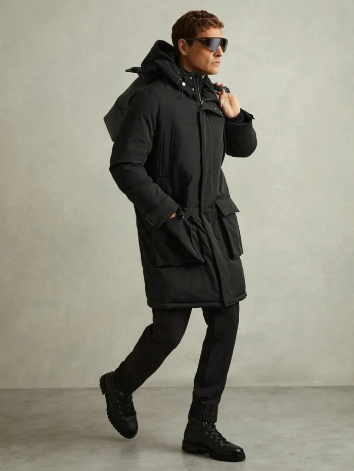 REISS Coats and Jackets Men Hooded Shell Down Coat Black