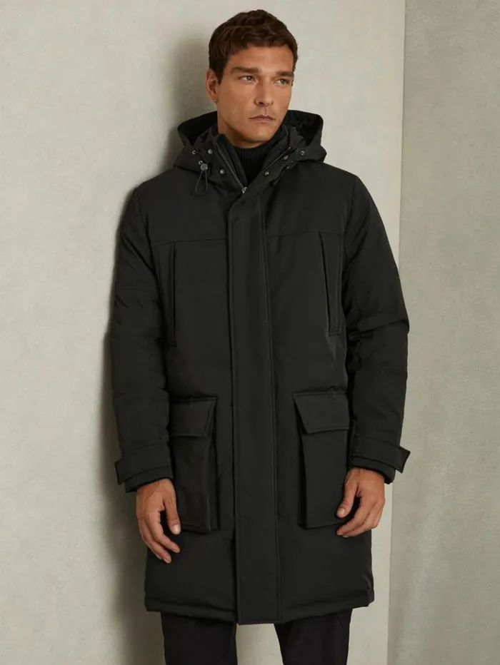 REISS Coats and Jackets Men Hooded Shell Down Coat Black