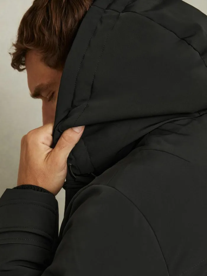 REISS Coats and Jackets Men Hooded Shell Down Coat Black