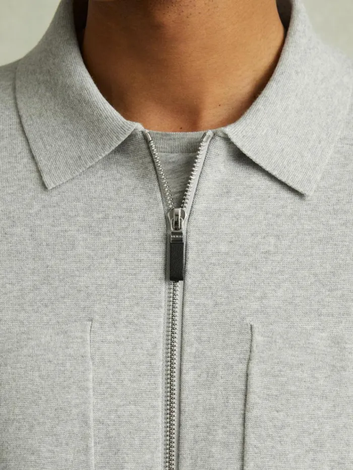 REISS Coats and Jackets Men Knitted Zip Through Jacket Soft Grey Melange