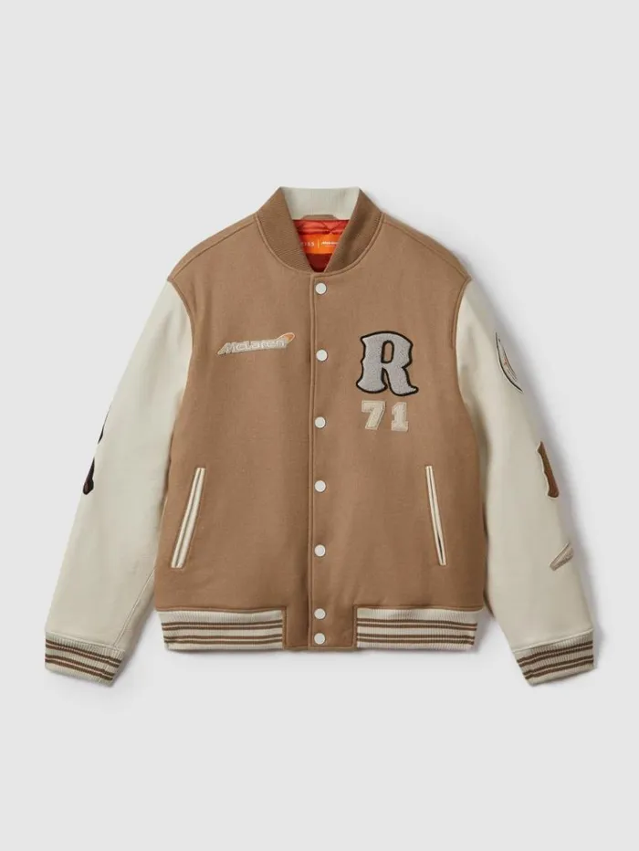 REISS Coats and Jackets Men McLaren F1 Leather Varsity Jacket Camelecru
