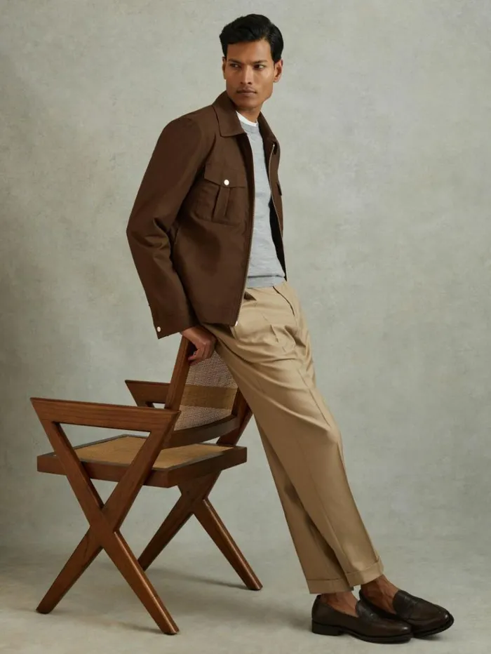 REISS Coats and Jackets Men Nylon ZipFront Jacket Tobacco Brown