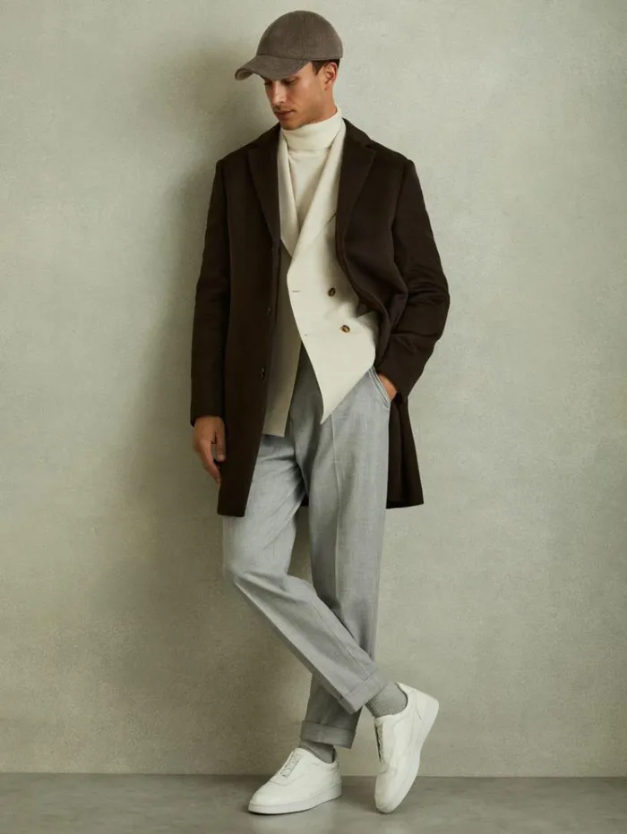 REISS Coats and Jackets Men Wool Blend Single Breasted Epsom Overcoat Chocolate Brown REISS Coats and Jackets Men Wool Blend Single Breasted Epsom Overcoat Chocolate Brown