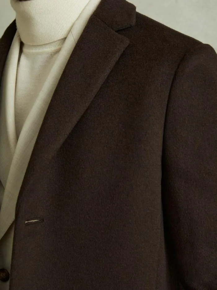 REISS Coats and Jackets Men Wool Blend Single Breasted Epsom Overcoat Chocolate Brown