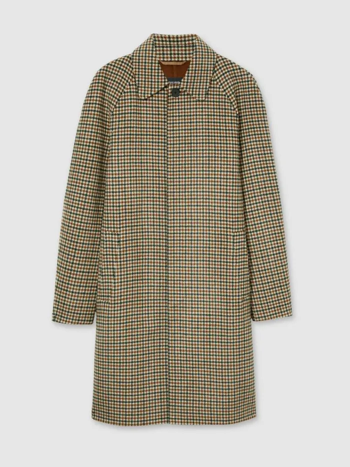 REISS Coats and Jackets Men Wool Dogtooth Check Car Coat Brown Multi