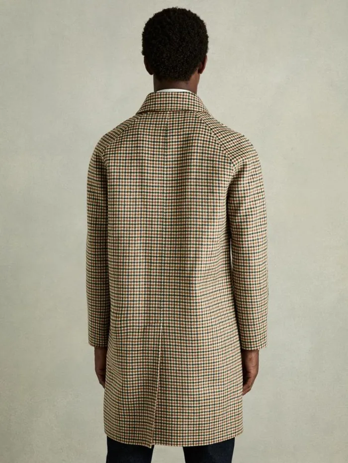 REISS Coats and Jackets Men Wool Dogtooth Check Car Coat Brown Multi