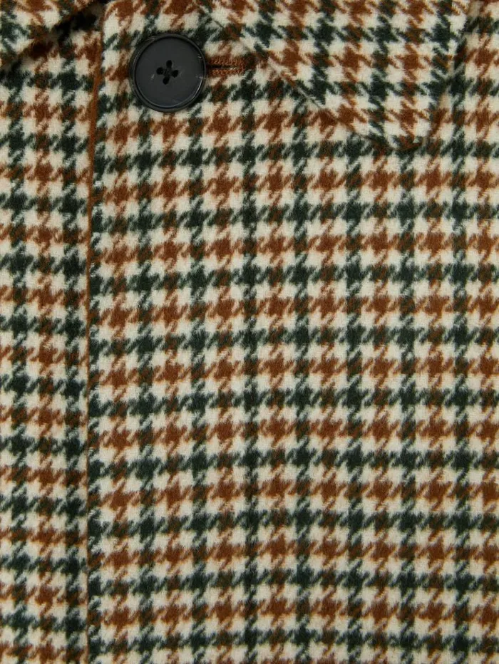 REISS Coats and Jackets Men Wool Dogtooth Check Car Coat Brown Multi