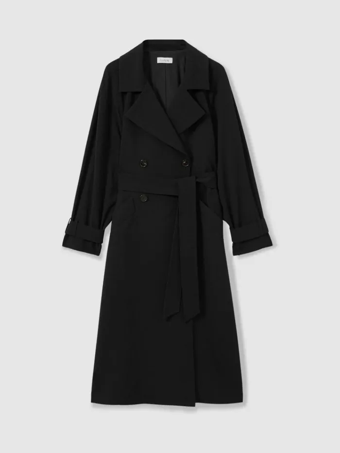 REISS Coats and Jackets Women Florere Double Breasted Belted Trench Coat Black