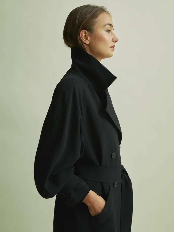 REISS Coats and Jackets Women Florere Double Breasted Belted Trench Coat Black