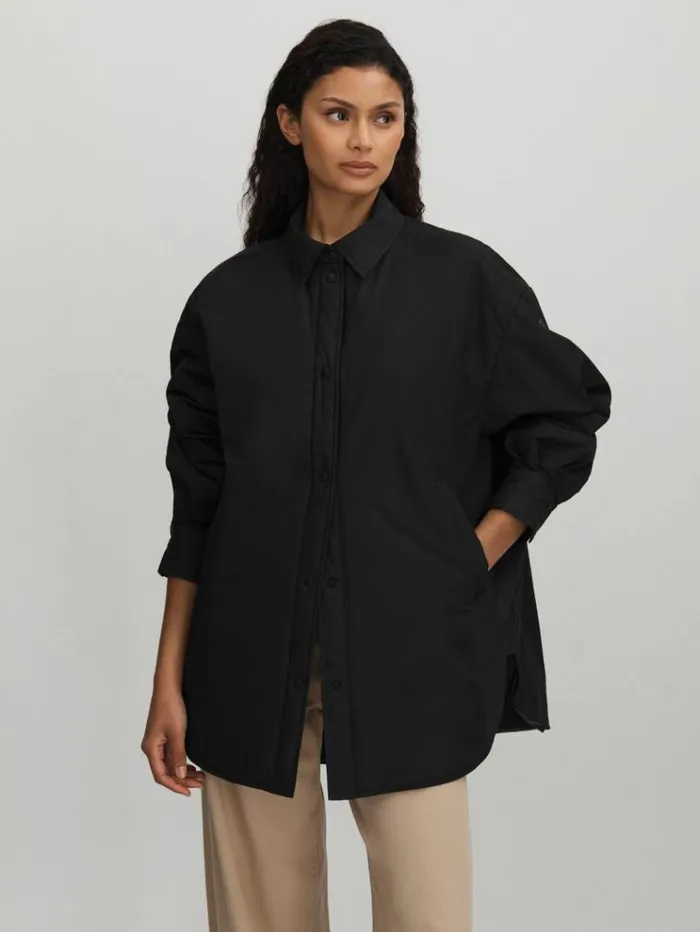 REISS Coats and Jackets Women Scandinavian Edition Padded Shirt Jacket Black