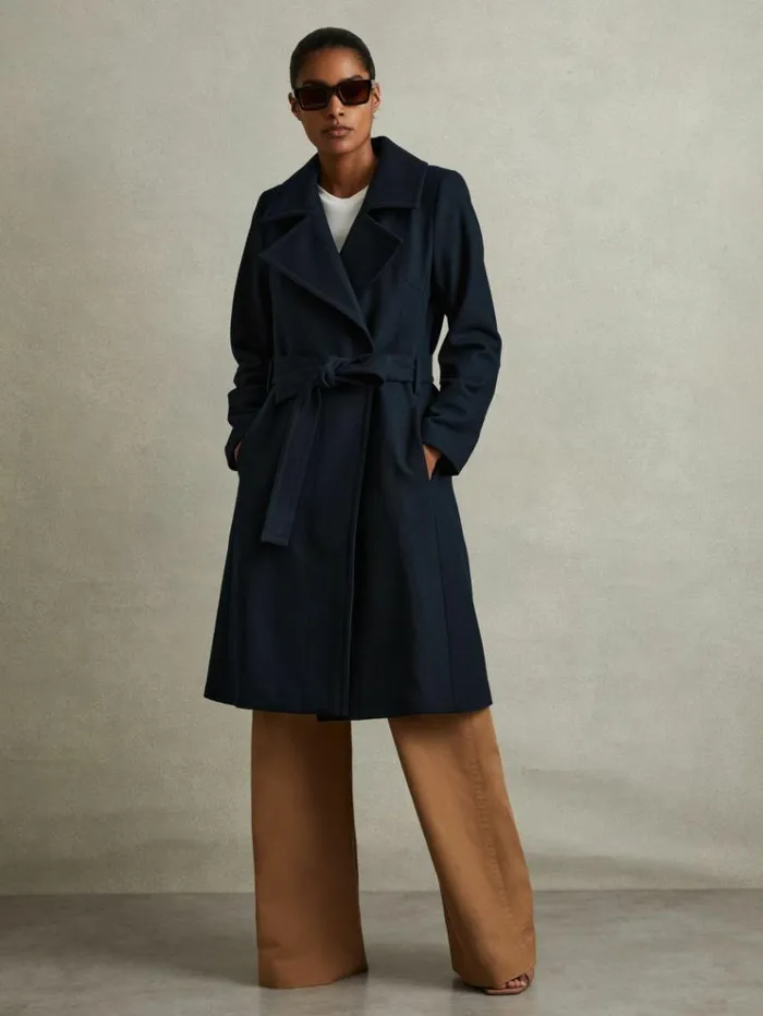 REISS Coats and Jackets Women Wool Blend Belted Double Breasted Coat With Cashmere Teal REISS Coats and Jackets Women Wool Blend Belted Double Breasted Coat With Cashmere Teal