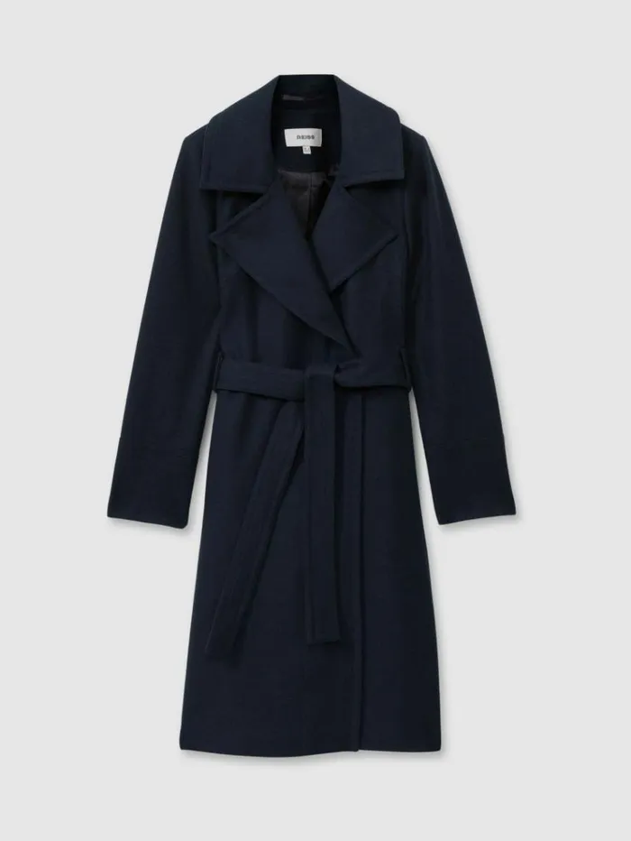 REISS Coats and Jackets Women Wool Blend Belted Double Breasted Coat With Cashmere Teal