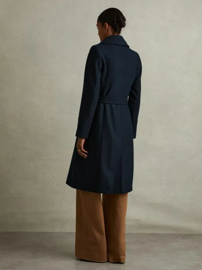 REISS Coats and Jackets Women Wool Blend Belted Double Breasted Coat With Cashmere Teal