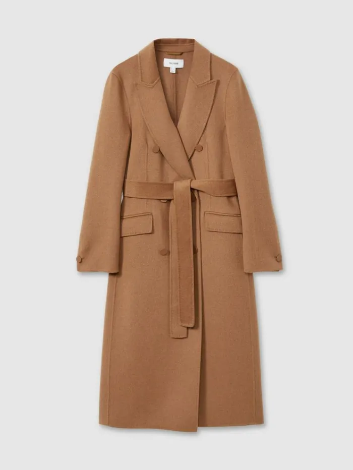 REISS Coats and Jackets Women Wool Blend Double Breasted Blindseam Coat Toffee