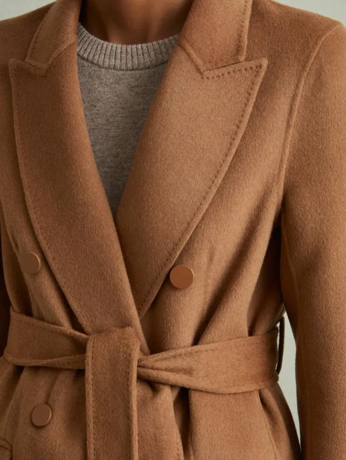 REISS Coats and Jackets Women Wool Blend Double Breasted Blindseam Coat Toffee