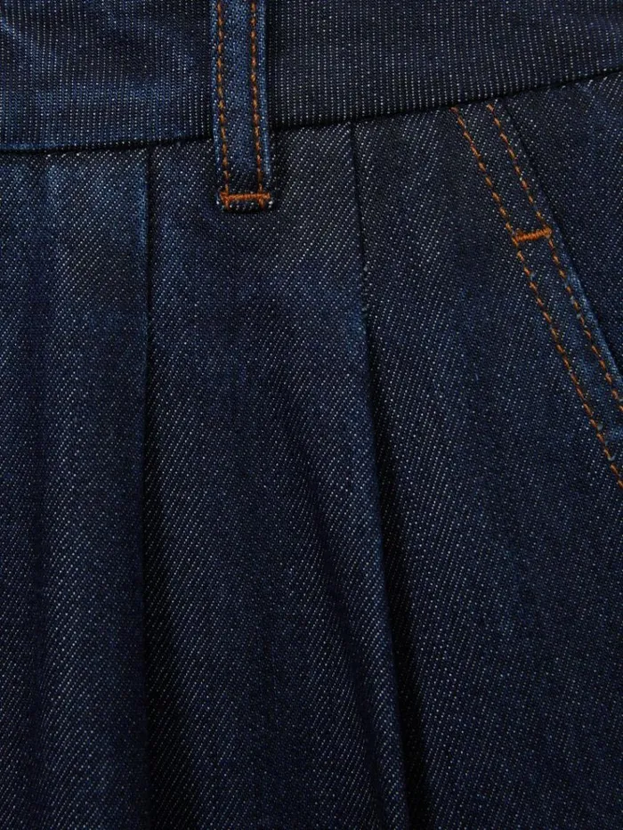 REISS Denim Women Double Pleat Wide Leg Jeans Indigo