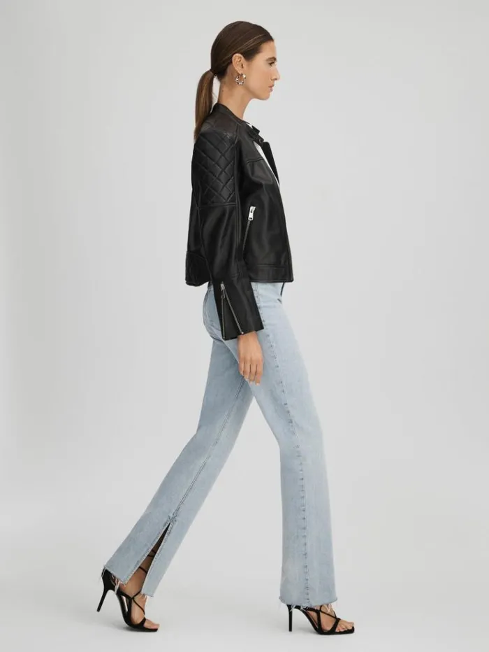 REISS Denim Women Paige Straight Leg Split Hem Jeans Gianna Blue
