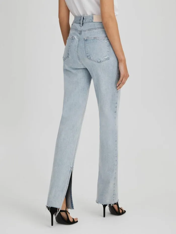 REISS Denim Women Paige Straight Leg Split Hem Jeans Gianna Blue