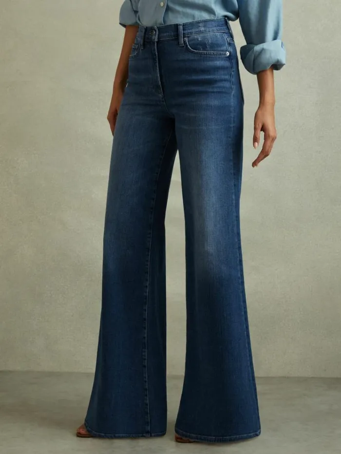 REISS Denim Women Palazzo Jeans Mid Blue