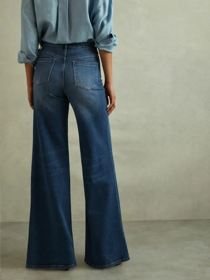 REISS Denim Women Palazzo Jeans Mid Blue