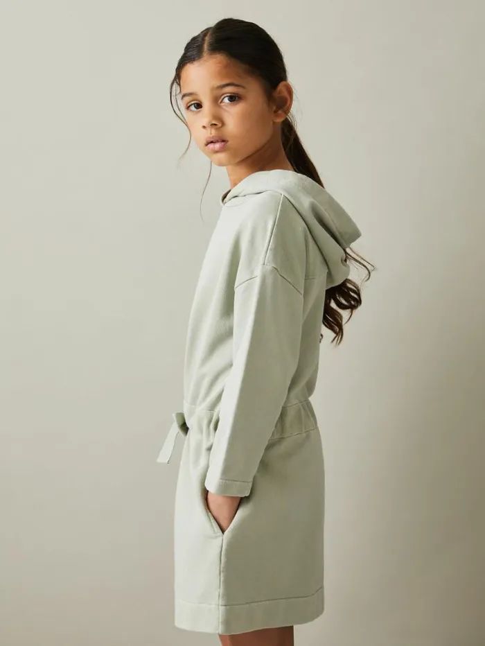 REISS Dresses Children Cotton Hooded Logo Dress Sage