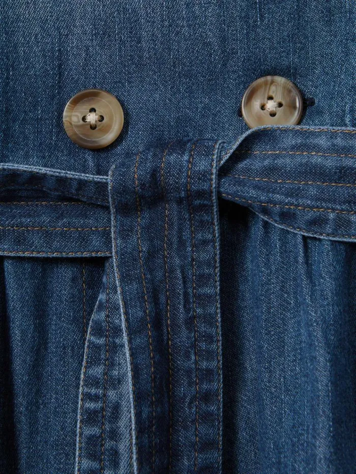 REISS Dresses Children Denim Puff Sleeve Belted Dress Blue