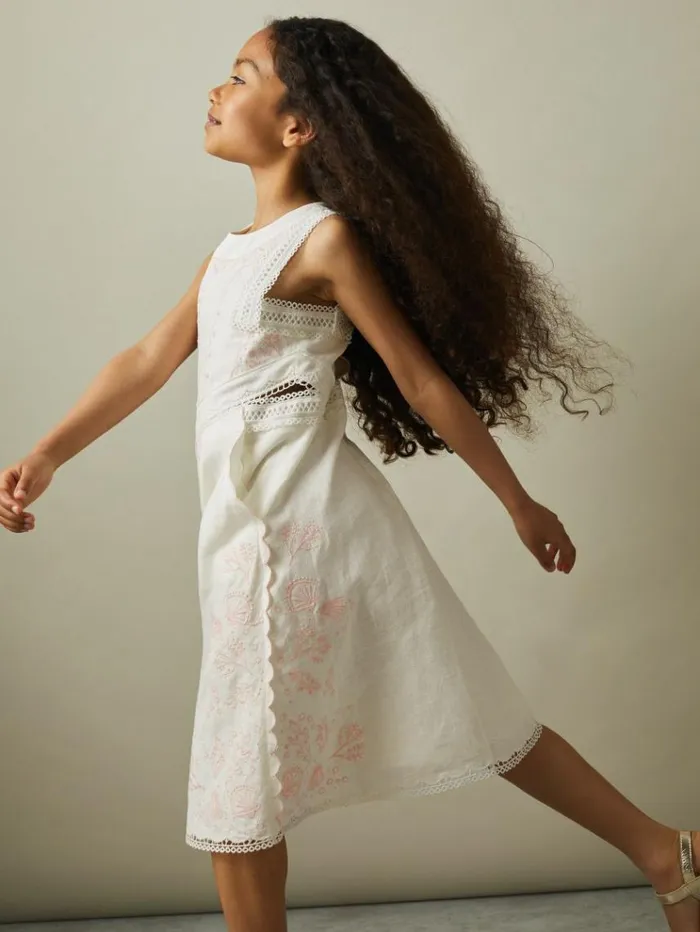 REISS Dresses Children Embroidered Lace Dress Ivory