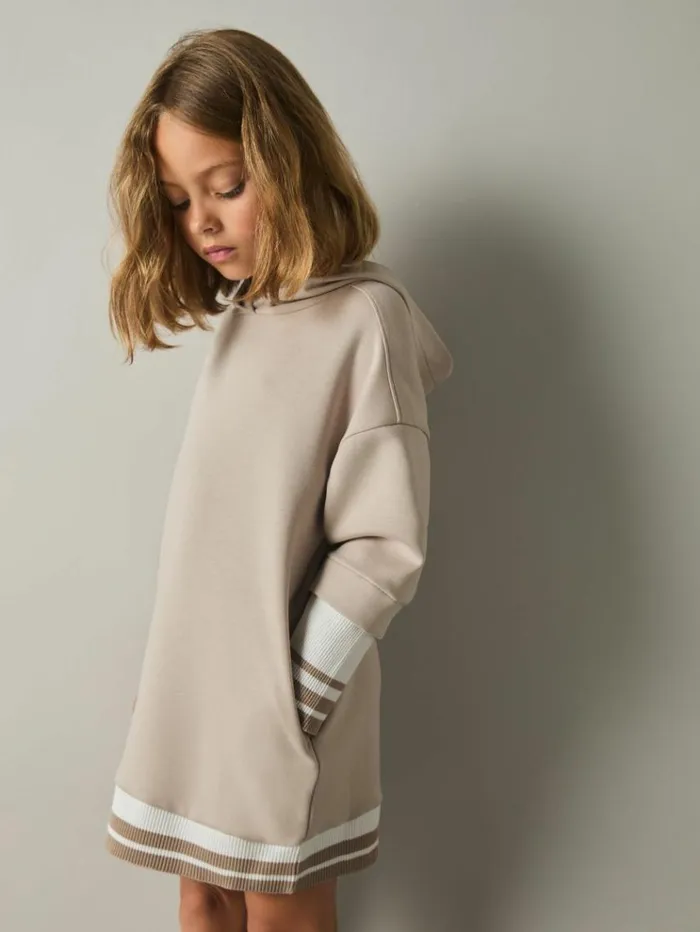 REISS Dresses Children Hooded Jersey Hoodie Dress Mink