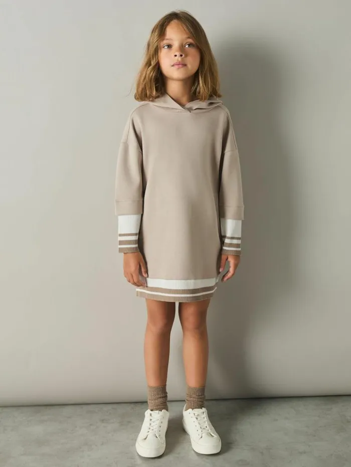 REISS Dresses Children Hooded Jersey Hoodie Dress Mink