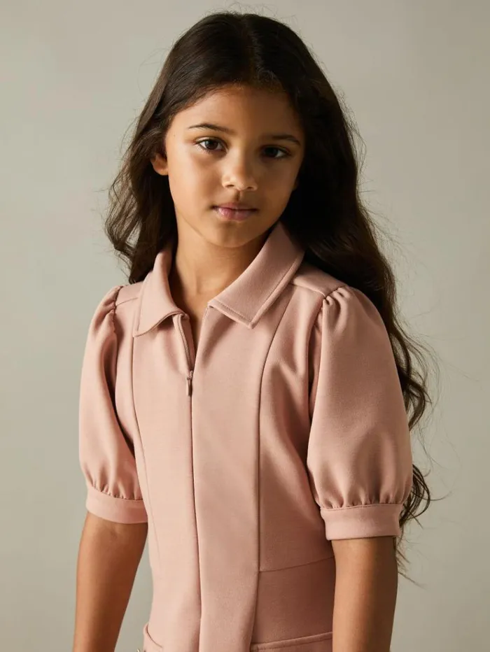 REISS Dresses Children Jersey Puff Sleeve Dress Pink