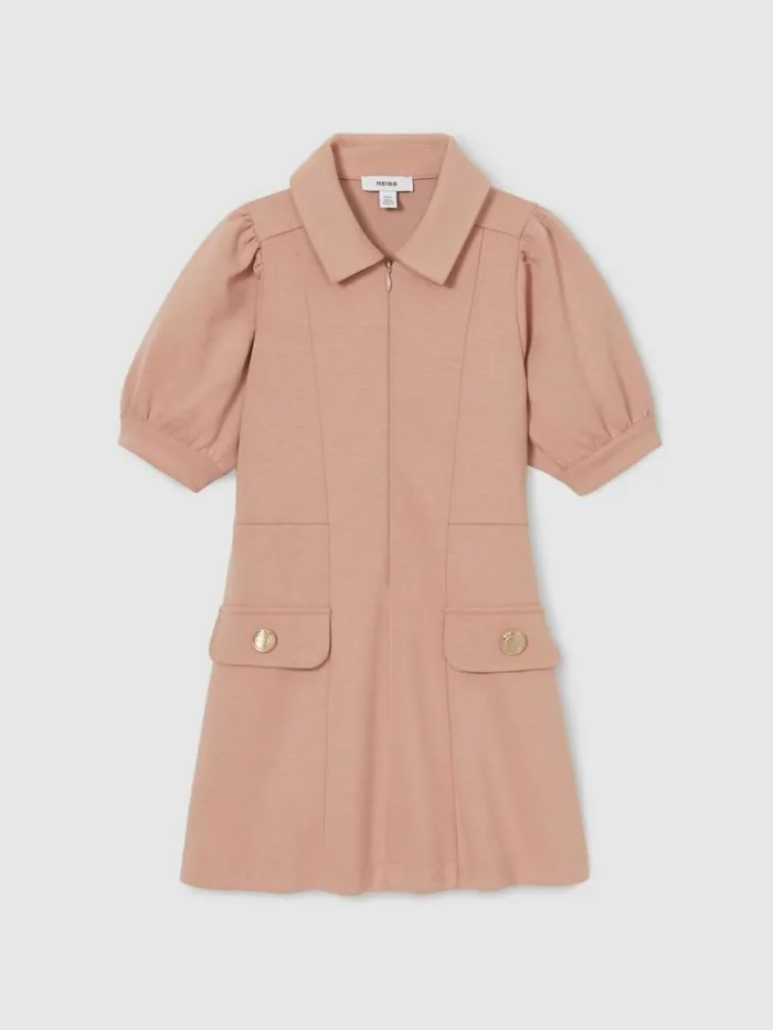REISS Dresses Children Jersey Puff Sleeve Dress Pink