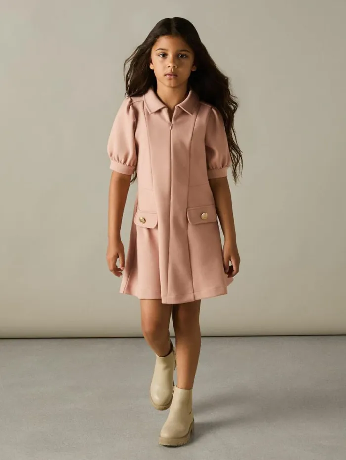 REISS Dresses Children Jersey Puff Sleeve Dress Pink
